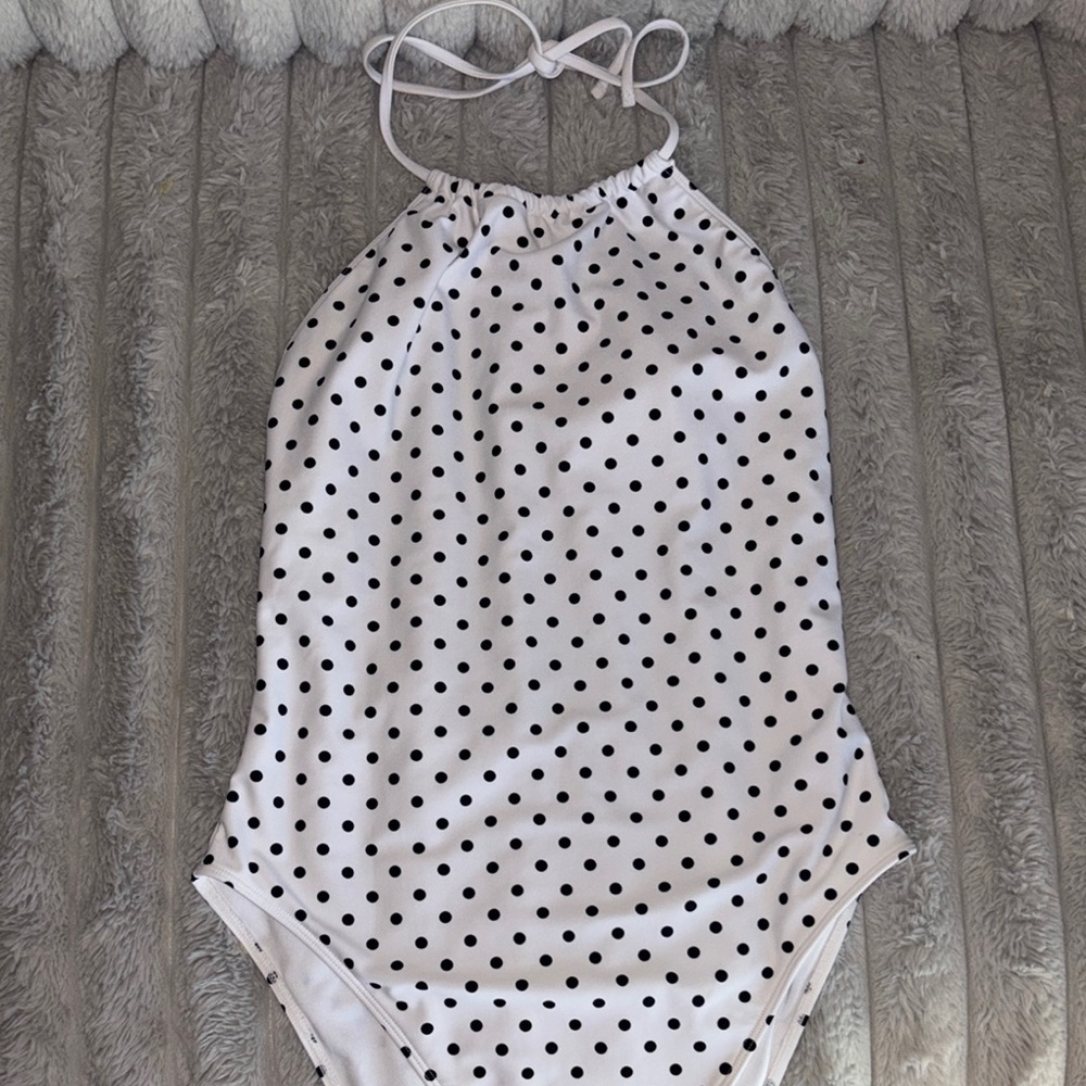 Forever 21 White Polka Dot Halter One-Piece Swimsuit Size Small